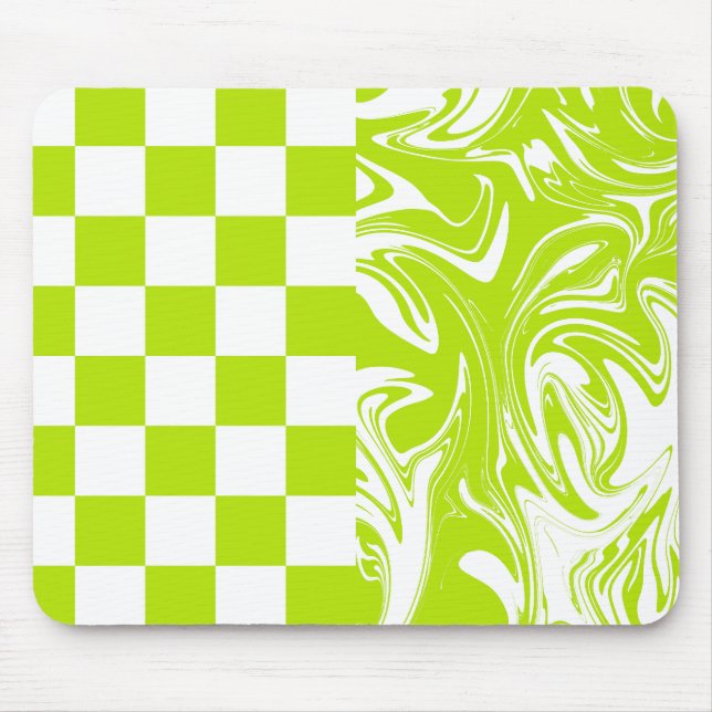 Mousepad Verificações e espirais em Verde limão e branco (Frente)