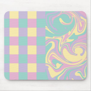 Mousepad Verificações e espirais Pastel Rosa, Amarelo, Púrp