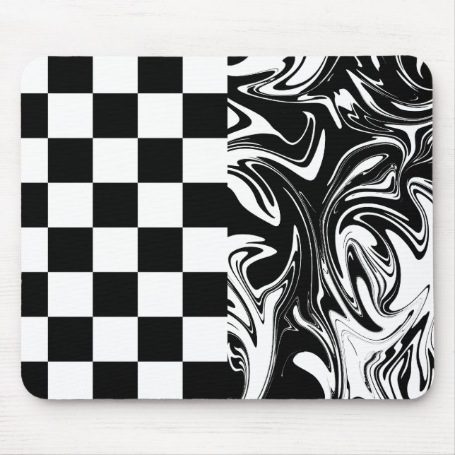 Mousepad Verificações e espirais - Preto e Branco (Frente)