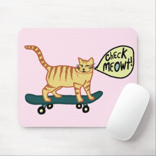 Mousepad VERIFICAR MEOWT Skateboarding Tabby Cat Pink