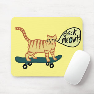 Mousepad VERIFICAR MEOWT Skateboarding Tabby Cat Yellow