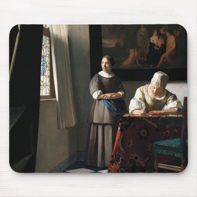 Mousepad Vermeer - Senhora Escrevendo uma carta com sua aju (Frente)