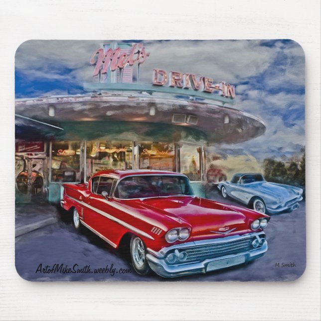 Mousepad vermelho 58 chevy no cinema ao ar livre (Frente)