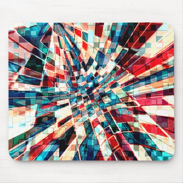 Mousepad Vermelho azul showy em azulejos retorcidos e efeit (Frente)