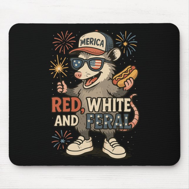 Mousepad Vermelho Branco E Fogo De Artifício Feral Gambá 4  (Frente)