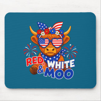 Mousepad Vermelho branco e moo engraçado patriótico vaca hi