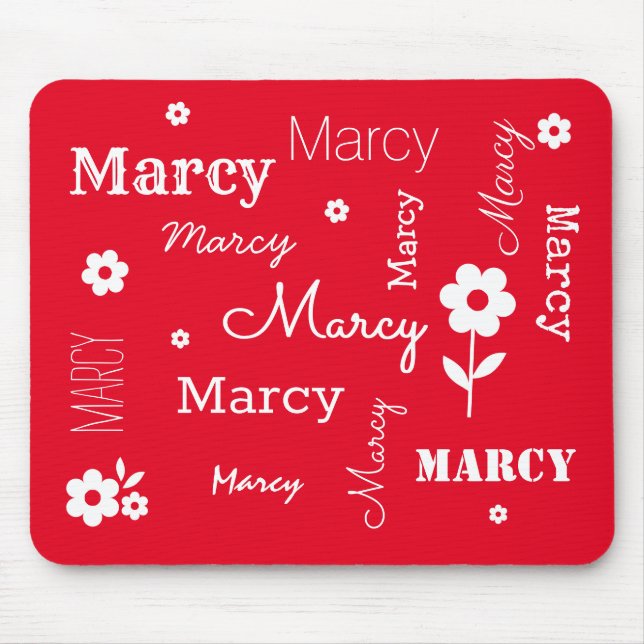 Mousepad Vermelho com flores brancas, proteção personalizad (Frente)
