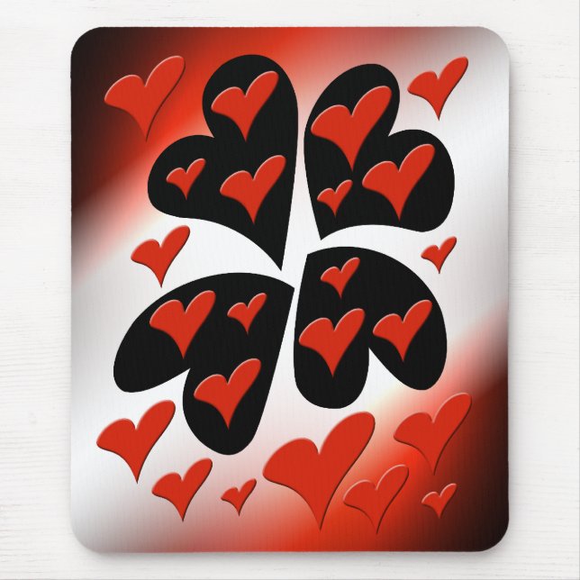 Mousepad Vermelho em Corações Pretos (Frente)
