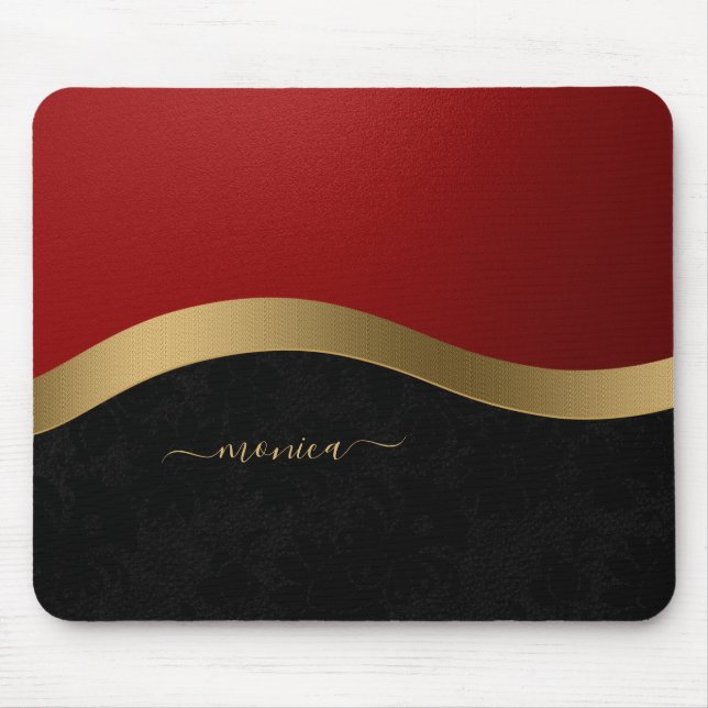 Mousepad Vermelho negro legante, Dourado personalizado (Frente)