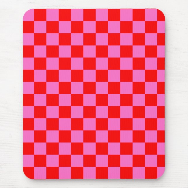 Mousepad Vermelhos e Rosa Neon Checkerboard Vintage (Frente)