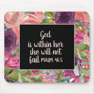 Mousepad Versículo Bíblico Cristão Preto Floral Roxo Rosa
