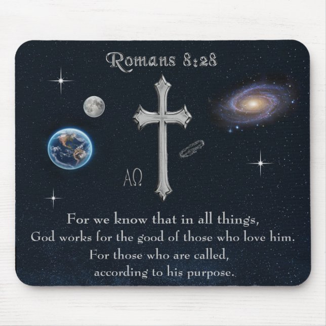 Mousepad versículo bíblico cristão Romanos 8:28 (Frente)