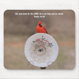 Mousepad Versículo Bíblico da Fé do Pássaro Cardeal e Flor 