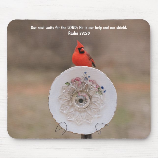 Mousepad Versículo Bíblico da Fé do Pássaro Cardeal e Flor  (Frente)