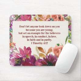 Mousepad Versículo da Bíblia Cristã Floral Coral Borgonha