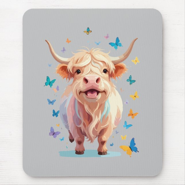 Mousepad Vetor de Vaca Highland pintando um animal adorável (Frente)