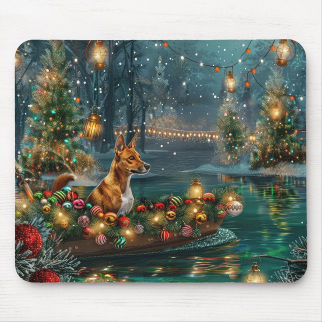 Mousepad Viagem Festiva de Natal do Basenji (Frente)