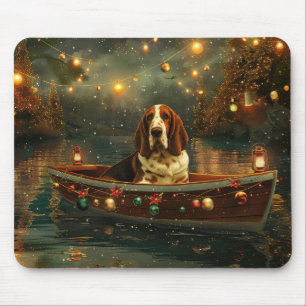 Mousepad Viagem Festiva de Natal do Basset Hound