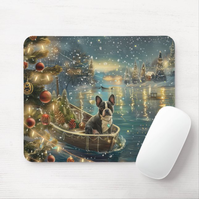 Mousepad Viagem Festiva de Natal do Boston Terrier (Com mouse)