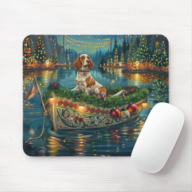 Mousepad Viagem Festiva de Natal do Brittany Spaniel (Com mouse)