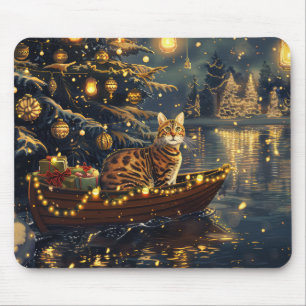 Mousepad Viagem Festiva de Natal do Gato Bengal