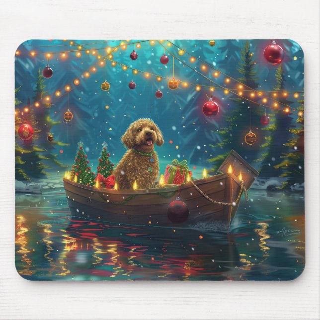 Mousepad Viagem Festiva de Natal do Goldendoodle (Frente)