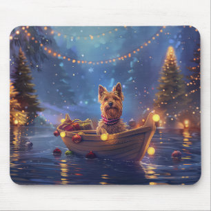 Mousepad Viagem Festiva de Natal do Terrier Australiano