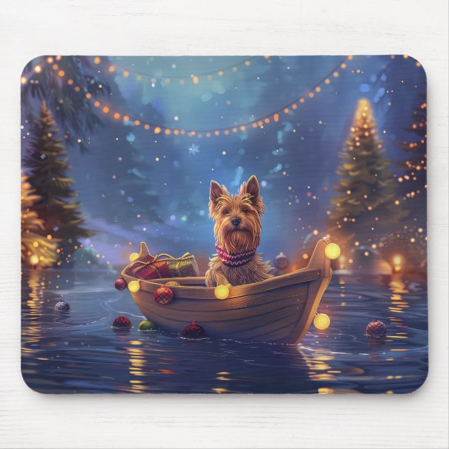 Mousepad Viagem Festiva de Natal do Terrier Australiano (Frente)