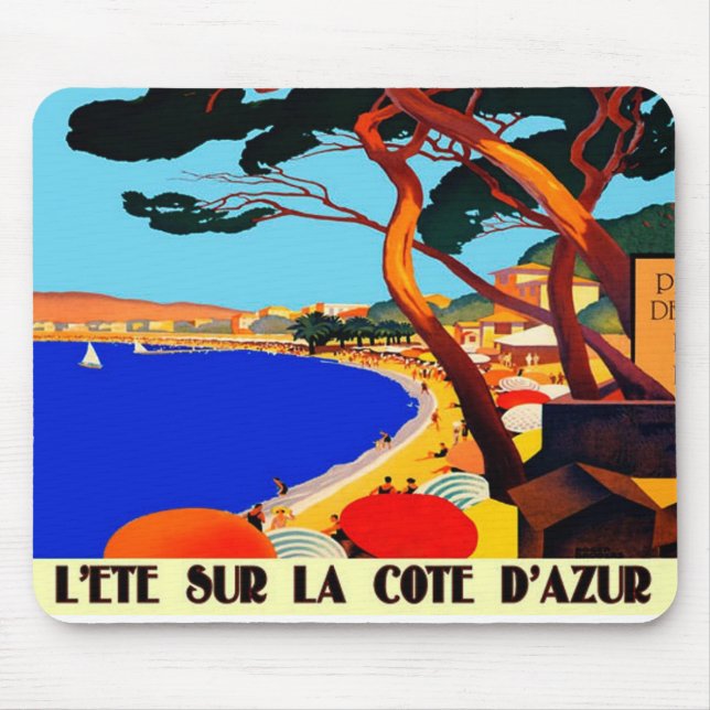 Mousepad Viagem francês Vintage Cote D'Azur (Frente)