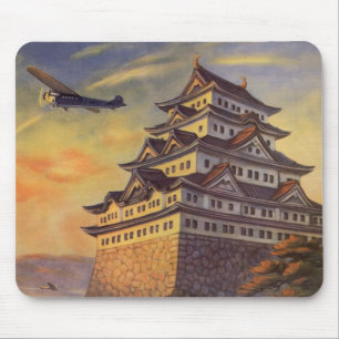 Mousepad Viagem Vintage Japão, Pagode Japonesa Avião
