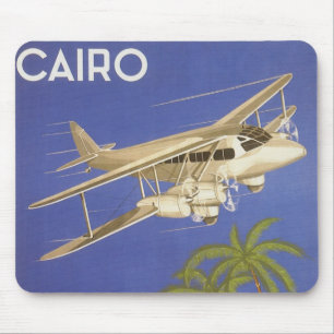 Mousepad Viagens vintage ao Cairo, Eygpt, Avião de Biplano
