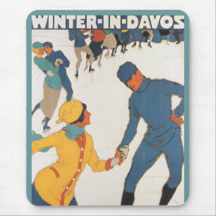 Mousepad Viagens vintage, art deco, suiça de Davos do