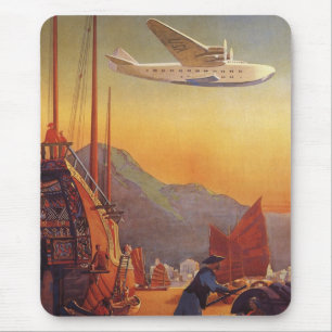 Mousepad Viagens vintage, avião sobre lixo em Hong Kong