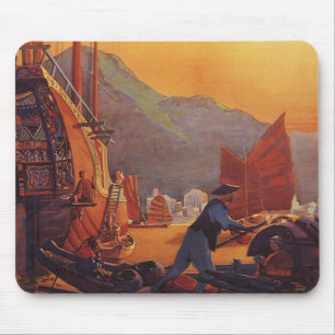 Mousepad Viagens vintage, avião sobre lixo em Hong Kong