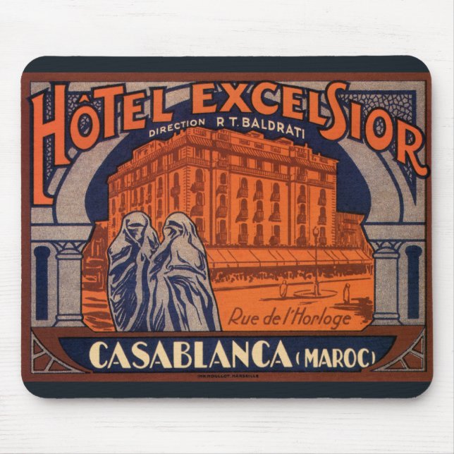 Mousepad Viagens vintage, Casablanca, Marrocos, África (Frente)
