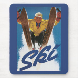 Mousepad Viagens vintage, Esqui Esportivo em Neve de invern