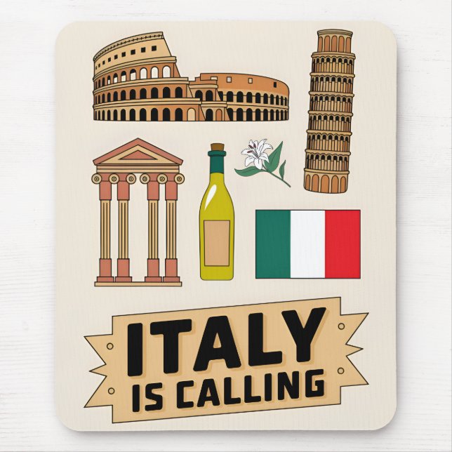 Mousepad Viagens vintage Itália Icônico Símbolos Nacionais  (Frente)