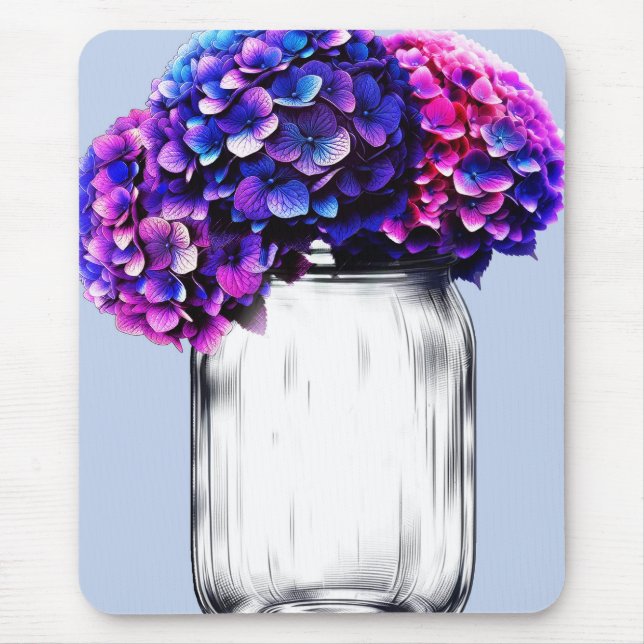 Mousepad Vibração Púrpura Azul Cor-de-rosa Hidrangea Floral (Frente)