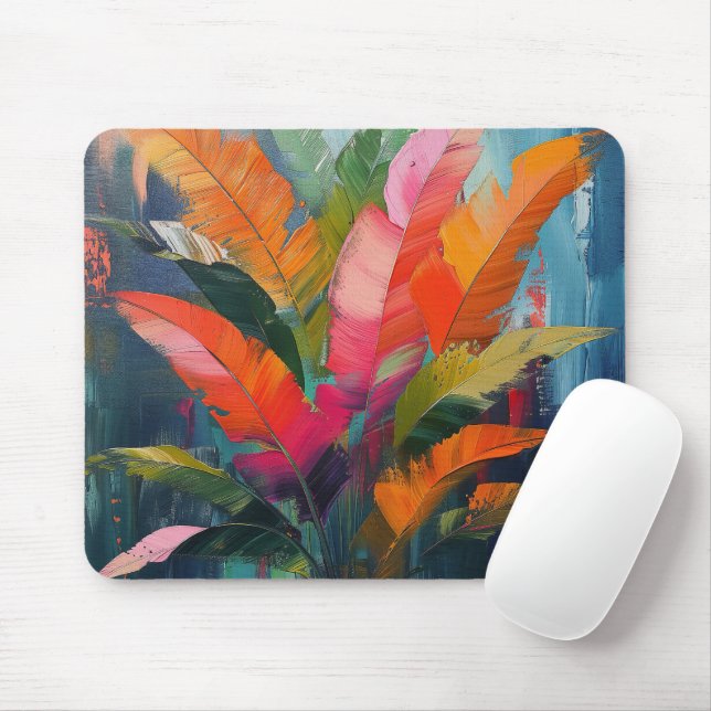 Mousepad Vibração Tropical – Folhas Coloridas Abstratas (Com mouse)