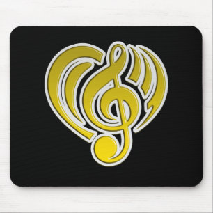 Mousepad Vibrações Amor Musical Coração Amarelo Nota Musica