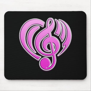 Mousepad Vibrações Amor Musical Coração Rosa Nota Musical D