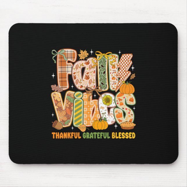 Mousepad Vibrações de Outono Retrô Agradecido Abençoado Out (Frente)