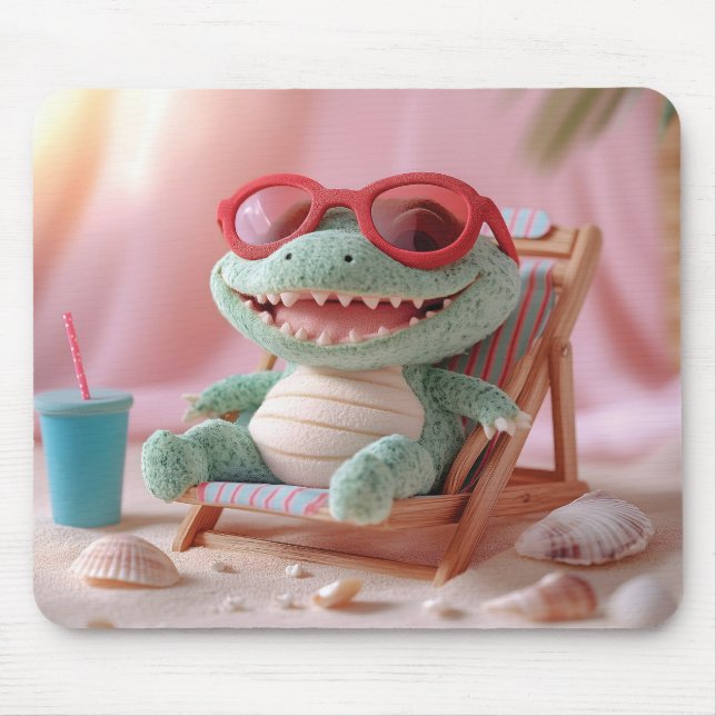 Mousepad Vibrações de Verão: Crocodilo Fofo de Pelúcia de F (Frente)