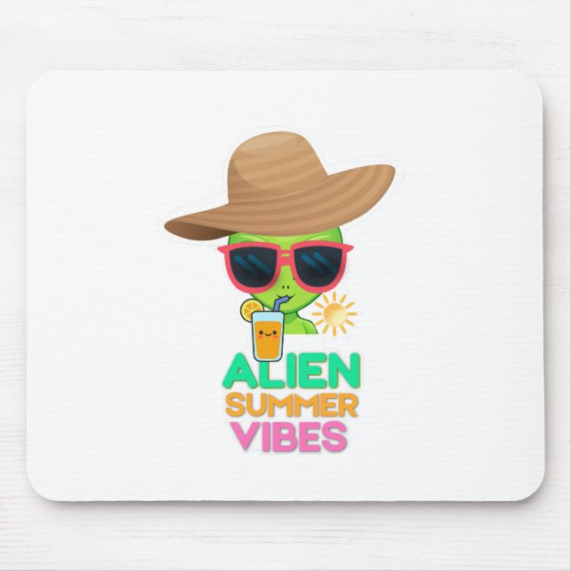 Mousepad Vibrações de Verão de Praia com Alien Retrô (Frente)