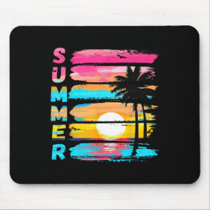 Mousepad Vibrações de Verão Praia Retro Pôr do Sol Família 