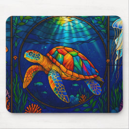 Mousepad Vibrant Stained Glass Sea Turtle Ocean Design