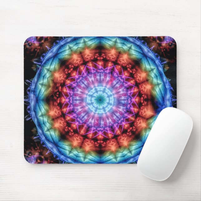 Mousepad Vibrant Tie Dye Kaleidoscope Rainbow Mandala (Com mouse)