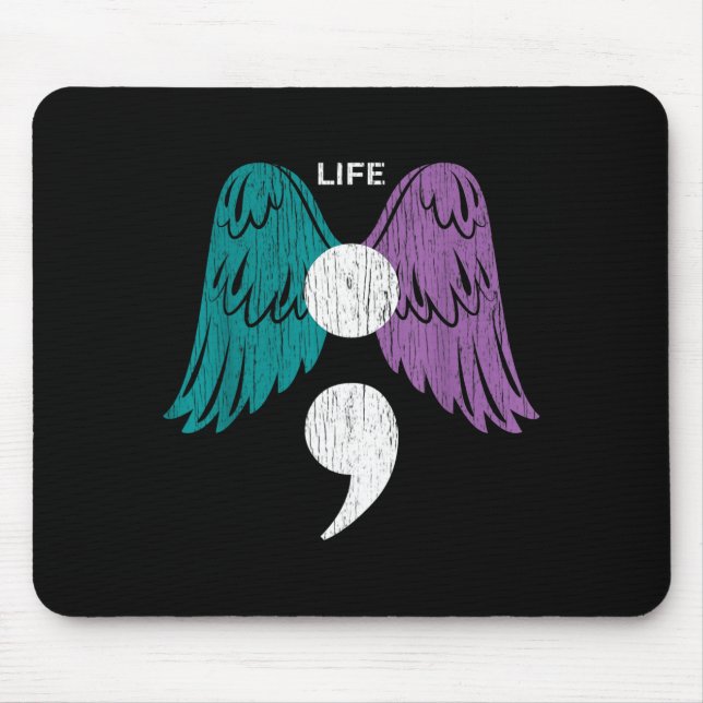 Mousepad Vida ponto e vírgula asas conscientização saúde me (Frente)