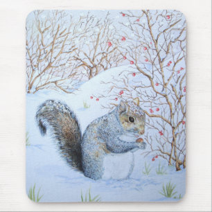 Mousepad vida selvagem da cena da neve do esquilo das cinza