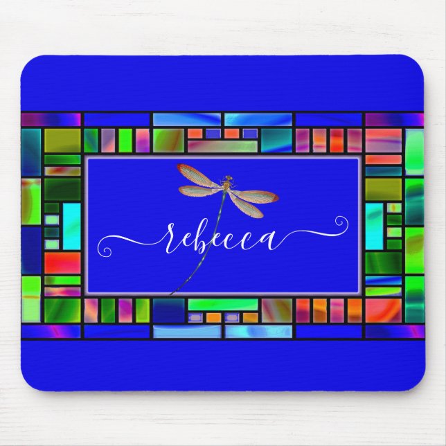 Mousepad Vidro colorido e libélula mouse personalizado (Frente)